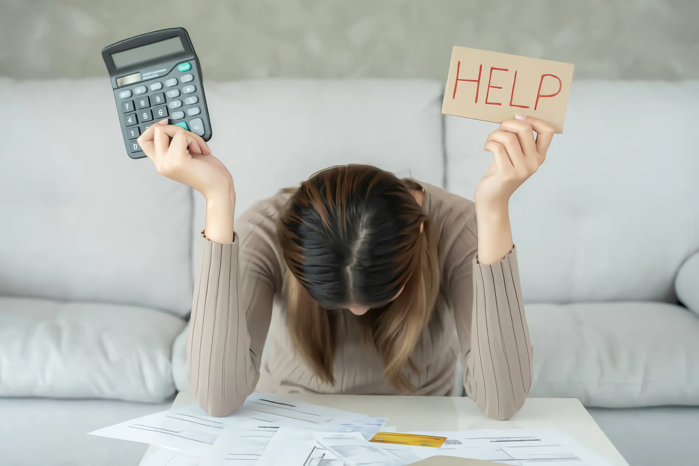 Mujer pidiendo ayuda con su economía